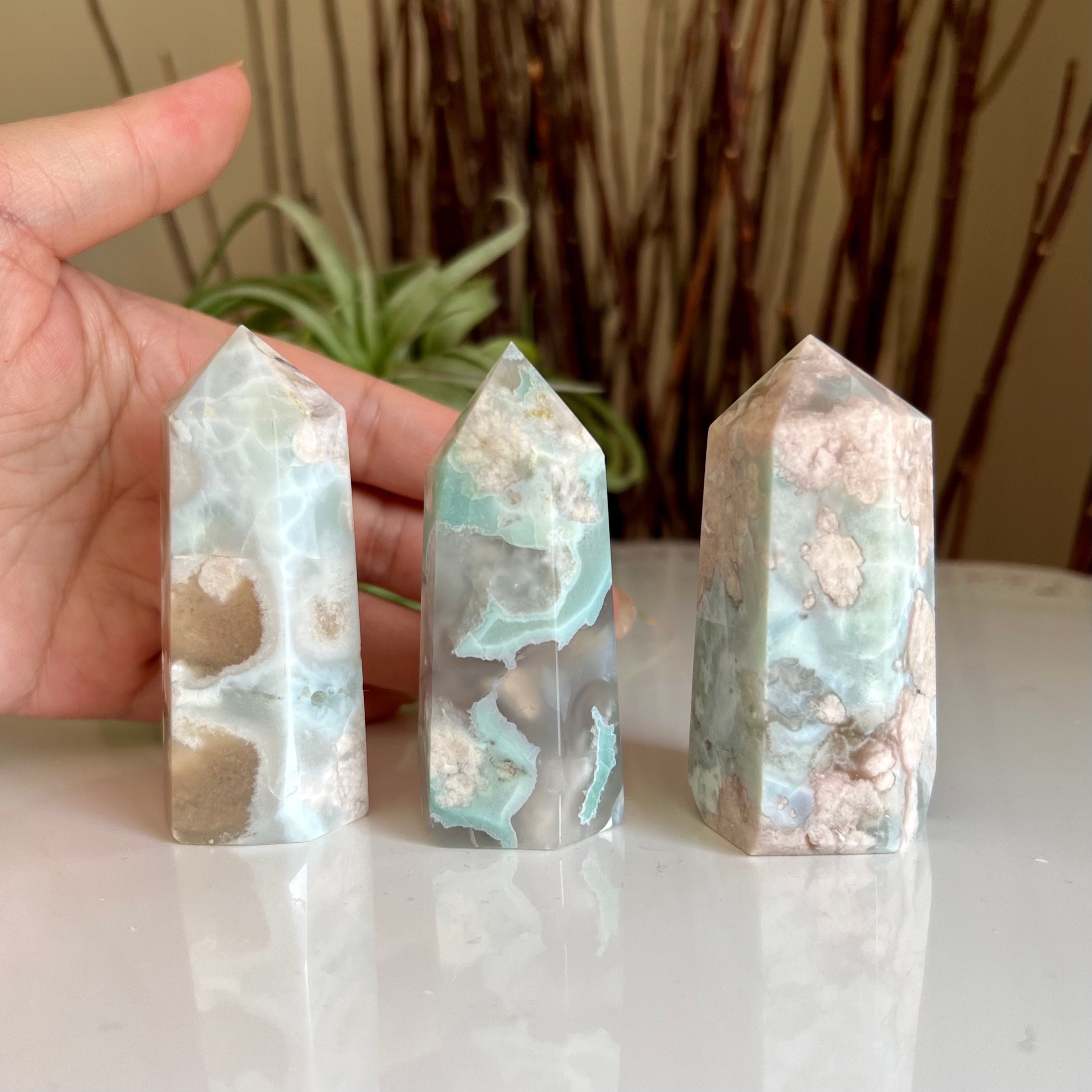 You Choose / Green Flower Agate Tower - Etsy