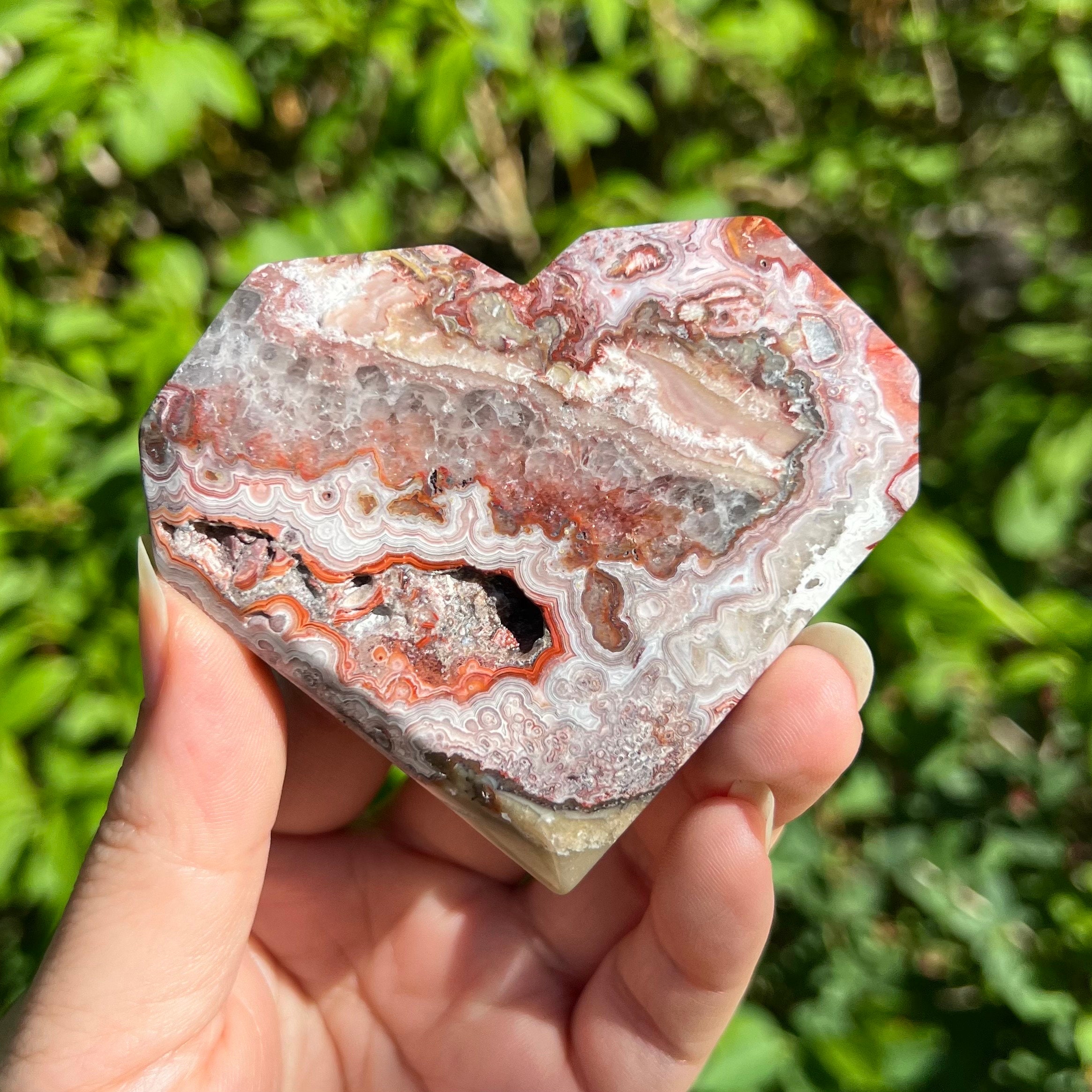 Crazy Lace Agate Faceted Heart With Cave / Heart Carving - Etsy