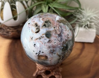 Large Ocean Jasper Sphere with Druzy / 75.9mm