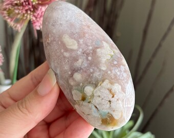 Pink Amethyst in Flower Agate Palm Stone / Large Palm Stone
