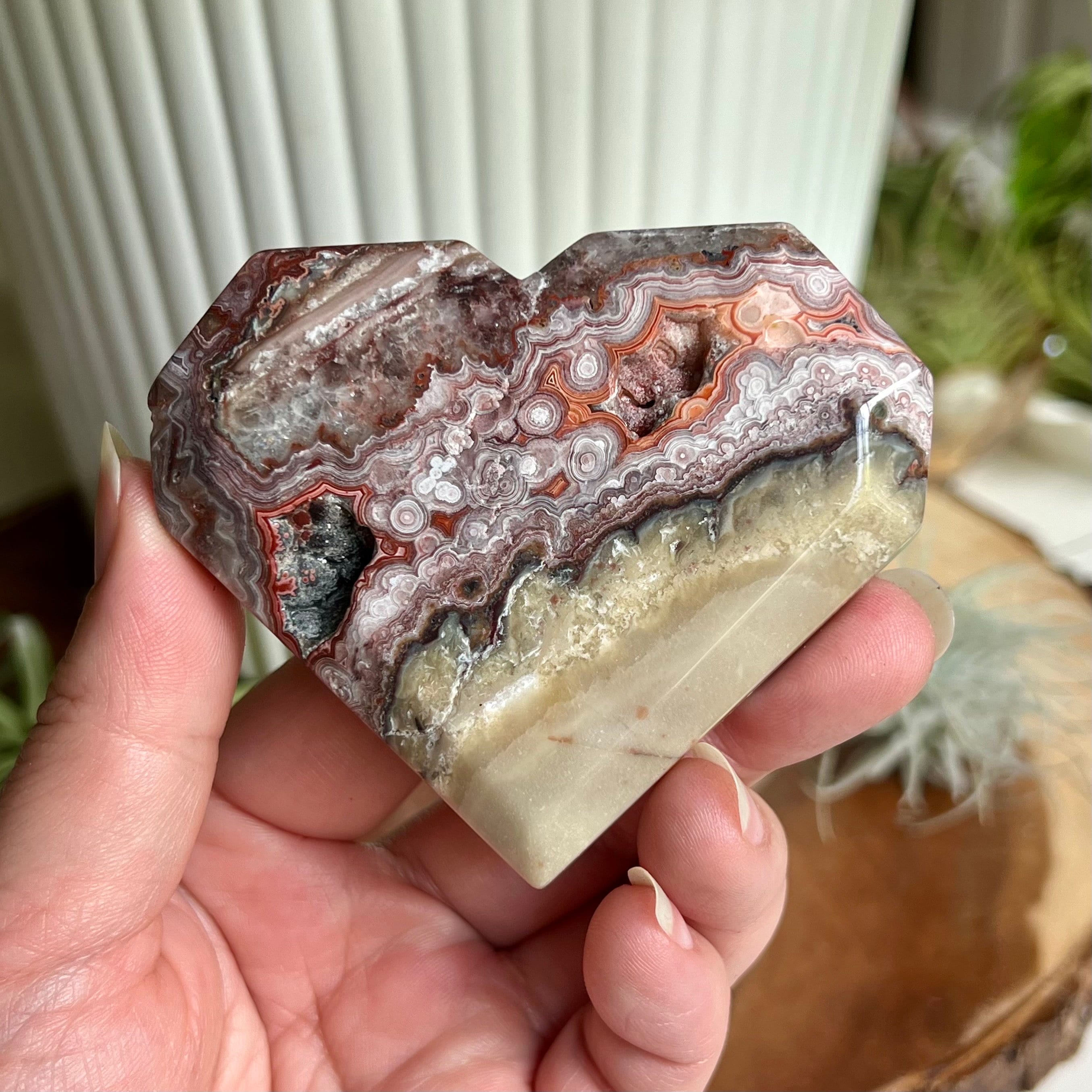 Crazy Lace Agate Faceted Heart With Cave / Heart Carving - Etsy