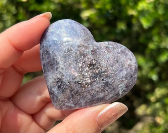 High Grade Iolite with Confetti Sunstone Heart Palm Stone / Cordierite/ Bloodshot Iolite