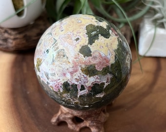 Large Ocean Jasper Sphere with Flecks of Pyrite / 70mm