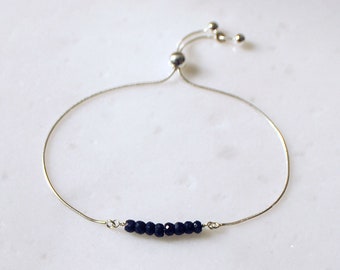 September, Sapphire Bracelet, Blue Sapphire, Sapphire, Birthday Gemstone, Gift, Sterling Silver, Adjustable Bracelet, LIJ 17005