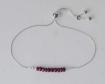 Ruby Bracelet, July, Birthday Gemstone, Gift,  Personalized Jewelry, Sterling Silver, Adjustable, Bracelet, LIJ 17003