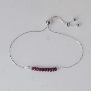 Ruby Bracelet, July, Birthday Gemstone, Gift,  Personalized Jewelry, Sterling Silver, Adjustable, Bracelet, LIJ 17003