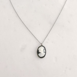 Cameo Necklace, Oxidized Sterling Silver, Black Chain, Vintage Inspired, Modern Finish, Victorian, Vintage, Romantic, Gift, LIJ19001
