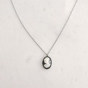 Cameo Necklace, Oxidized Sterling Silver, Black Chain, Vintage Inspired, Modern Finish, Victorian, Vintage, Romantic, Gift, LIJ19001