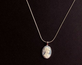 Blue Cameo Necklace, Sterling Silver Chain, Vintage Inspired, Modern Finish, Victorian, Vintage, Romantic, Gift, LIJ14030