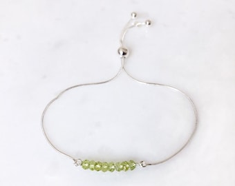 August, Peridot Bracelet, Birthday Gemstone, Gift,  Personalized Jewelry, Sterling Silver, Adjustable, Bracelet, LIJ 17004