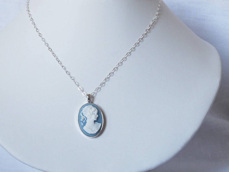 Blue Cameo Necklace, Sterling Silver Chain, Vintage Inspired, Modern Finish, Victorian, Vintage, Romantic, Gift, LIJ14030 image 2