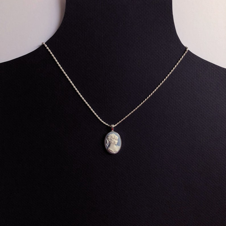 Blue Cameo Necklace, Sterling Silver Chain, Vintage Inspired, Modern Finish, Victorian, Vintage, Romantic, Gift, LIJ14030 image 2