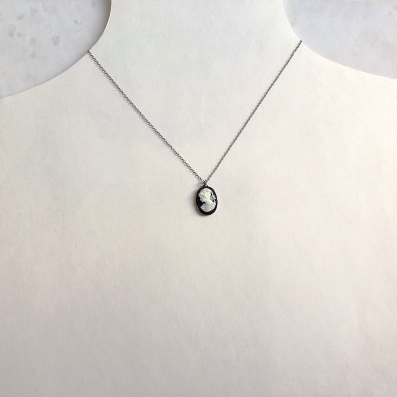 Cameo Necklace, Oxidized Sterling Silver, Black Chain, Vintage Inspired, Modern Finish, Victorian, Vintage, Romantic, Gift, LIJ19001 image 2