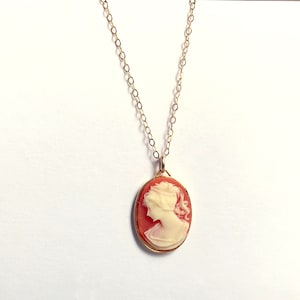 Orange, Cameo Necklace, Gold Filled Chain, Vintage Inspired, Modern Finish, Victorian, Vintage, Romantic, Gift, LIJ19002
