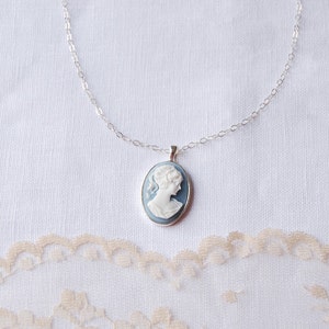 Blue Cameo Necklace, Sterling Silver Chain, Vintage Inspired, Modern Finish, Victorian, Vintage, Romantic, Gift, LIJ14030