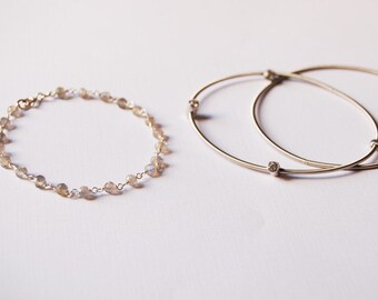 Labradorite Bracelet, Gemstone, Unique, Vintage Look, Chic, Bracelet, Bracelet Set, Piano Wire Bracelet, LIJ 15025