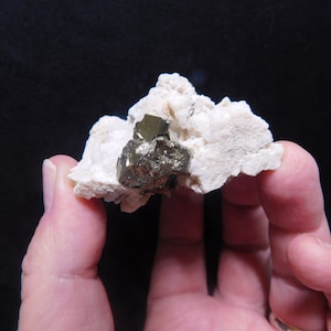Chalcopyrite on calcite from Las Vigas Vera Cruz Mexico