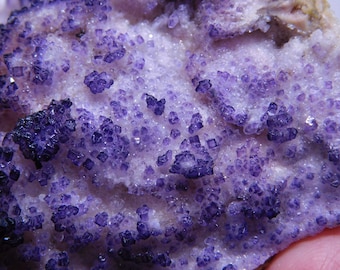 Purple cubic fluorite on calcite from Santa Eulalia, Mexico