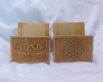 Slab stand with lotus or flower of life carving