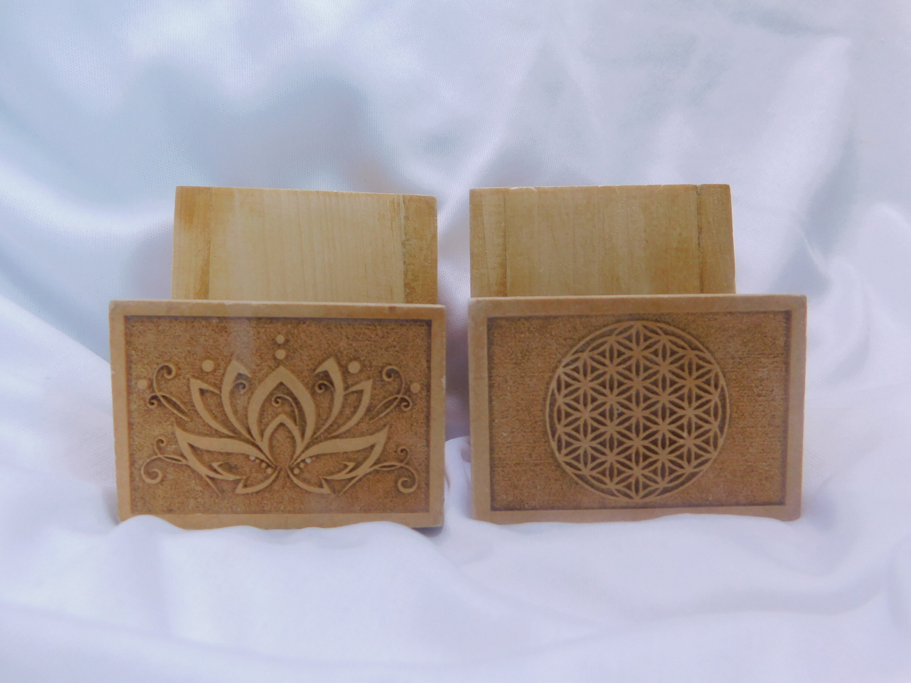 Slab stand with lotus or flower of life carving