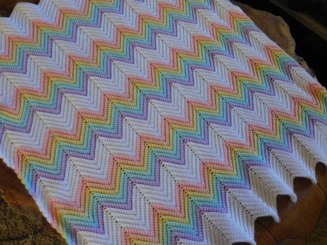 Crochet Rainbow Baby Blanket Chevron Baby Blanket - Etsy
