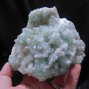 Very large 2 lb green apophyllite on mesolite from Pune India