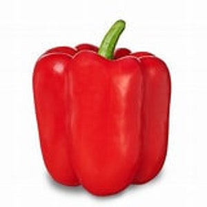 May include: A bright red bell pepper, a common ingredient in many dishes.