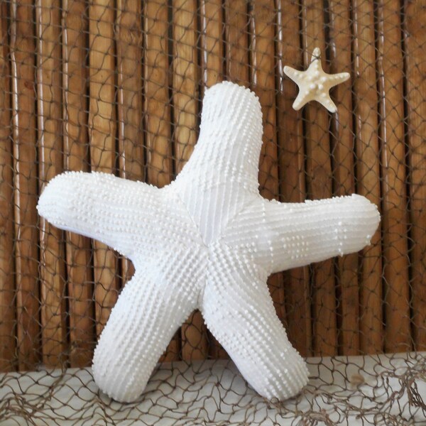Nautical decor, starfish pillow, chenille starfish, coastal living, beach house pillows, sea star pillow, beach pillow, white starfish