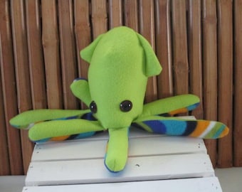 Lime Green Squid Plushie, Child Safe Toy, Nautical Nursery Decor