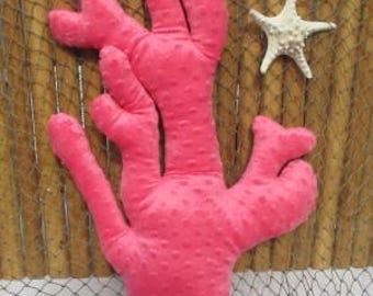 Dark pink minky Coral Reef Pillow: Nautical Coastal Decor