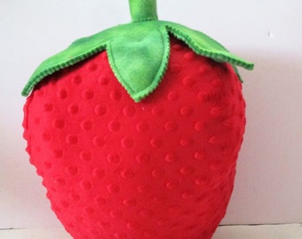 Strawberry pillow, fruit lover pillow, red strawberry pillow, minky dot strawberry, child gift, novelty pillow, colorful pillow, fun pillow