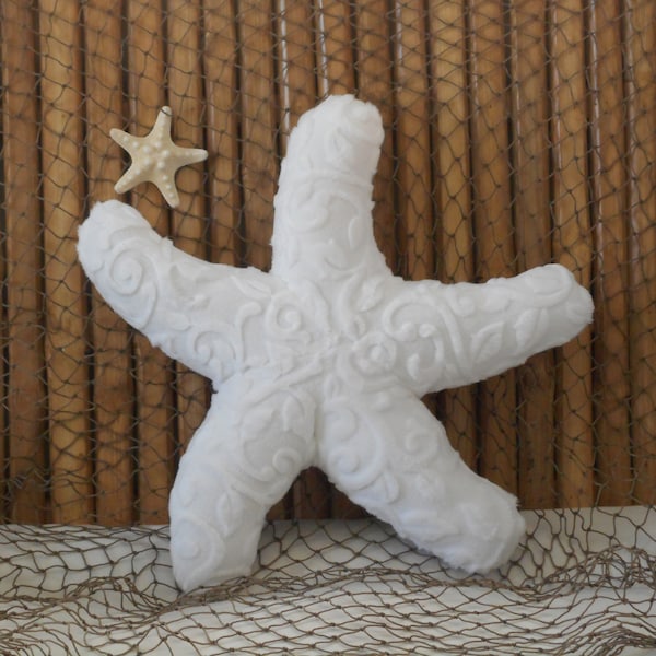 Starfish pillow, minky vine embossed white starfish pillow, white starfish pillow, nautical pillows, beach pillows, coastal living decor