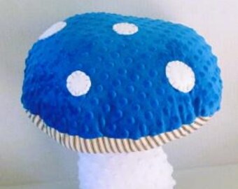 Blue Mushroom Pillow: Minky Dot Toadstool, Novelty Child Gift