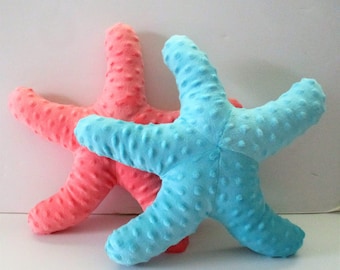 Starfish pillows, nautical decor, beach house pillows, coastal living, nautical nursery, nautical decor, coral starfish, aqua starfish