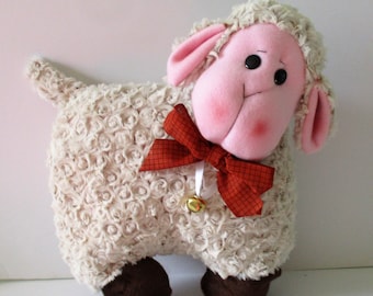 Peluche Minky Lamb: viso ricamato, campanellino e fiocco - 13x15 pollici