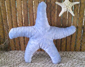 Minky Dot Starfish Pillow: Sky Blue Nautical Decor, 14 inch
