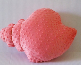 Coral Minky Dot Conch Shell Pillow: Nautical Nursery Decor