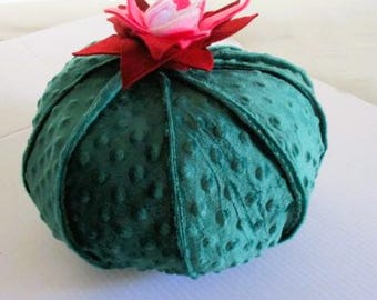 Minky Dot Cactus Pillow, Handcrafted Flower, Southwest Nursery Decor