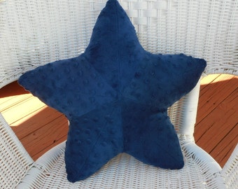 Navy Blue Minky Dot Starfish Pillow: Nautical Nursery Decor