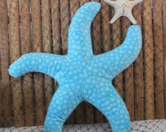 starfish pillow, nautical decor, nautical nursery, beach house decor, blue polka dotted starfish pillow, coastal living, starfish decor