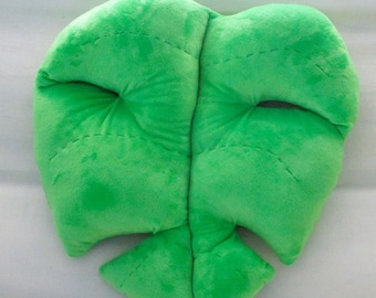 Green Minky Monstera Leaf Pillow: Tropical Home Decor