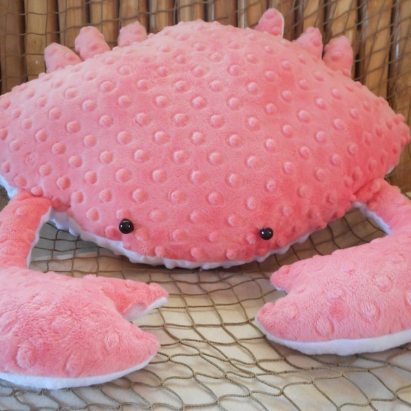 Coussin crabe minky corail : décoration nautique 3D, vie côtière