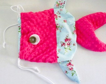 Floral Koi Fish Drawstring Bag, Cotton Minky Pouch