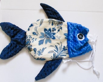 Cotton Fish Drawstring Pouch: Beach Bag, Coin Purse
