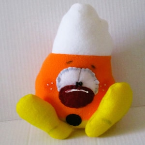 Candy corn plushie, whimsical candy corn, fabric candy corn, expressive candy corn, candy corn toy