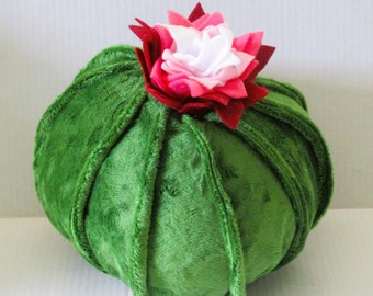 Round cactus pillow, succulent pillow, plush cactus, throw pillows, flowering cactus pillow, southwest nursery, southwest decor, plant