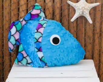 Fleece Fish Plushie, Turquoise Minky Dot, Nautical Nursery Decor