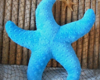 Starfish pillow, teal minky dot starfish pillow, nautical decor, coastal living, beach house pillows, sealife pillow, nautical pillows