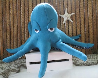 Blue Octopus Plushie: Fleece Stuffed Animal, Nautical Nursery Decor