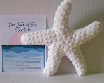 Chenille Starfish Pillow: 3D Nautical Coastal Decor, Gift with Story Print